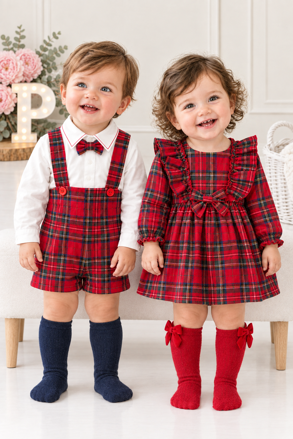Conjunto xadrez vermelho  menino 6-12-18M
