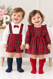Conjunto xadrez vermelho  menino 6-12-18M