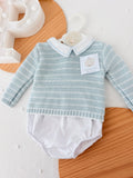 Conjunto azul riscas : camisola e tapa fraldas 1/3M