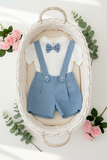 Conjunto especial cerimónia para menino: calções, camisa e laço