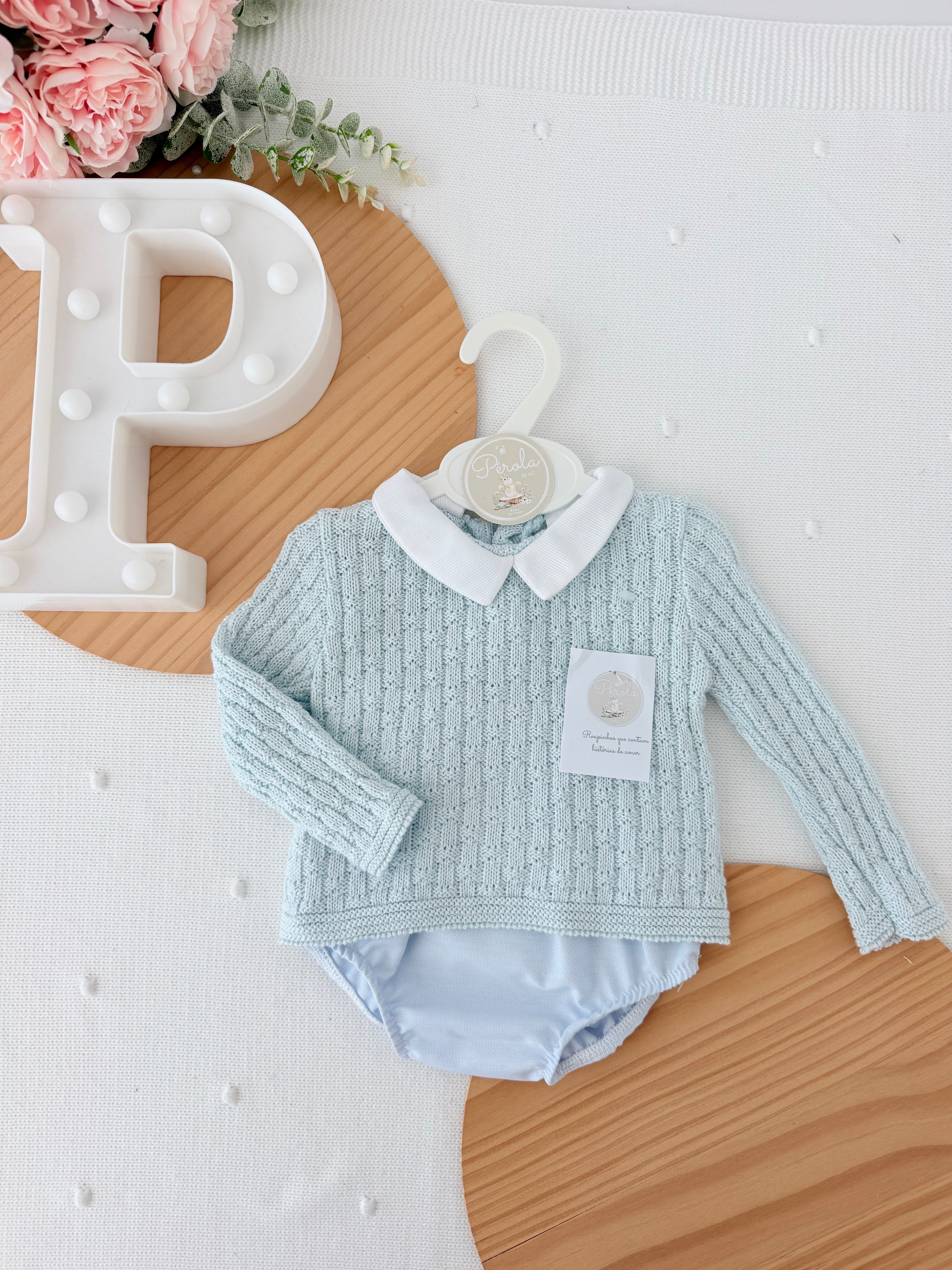 Conjunto azul : camisola e tapa fraldas 1/3M