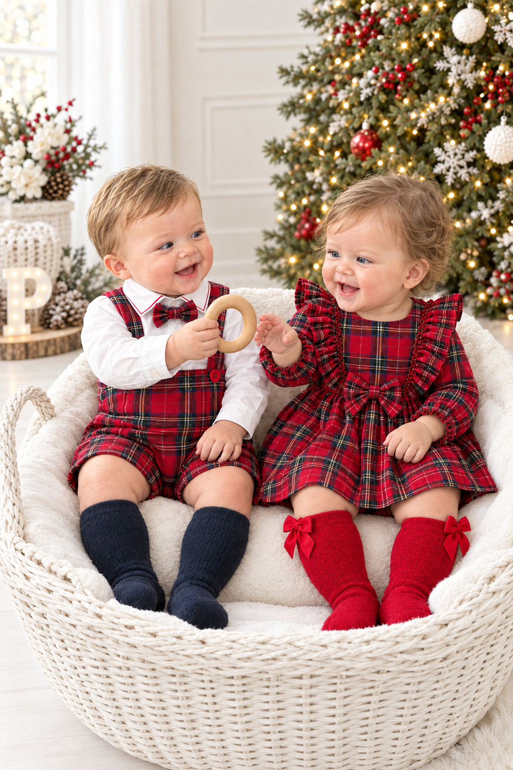 Conjunto xadrez vermelho  menino 6-12-18M