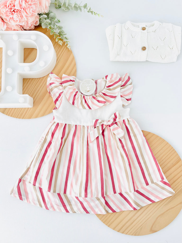 Vestido riscas em pérola