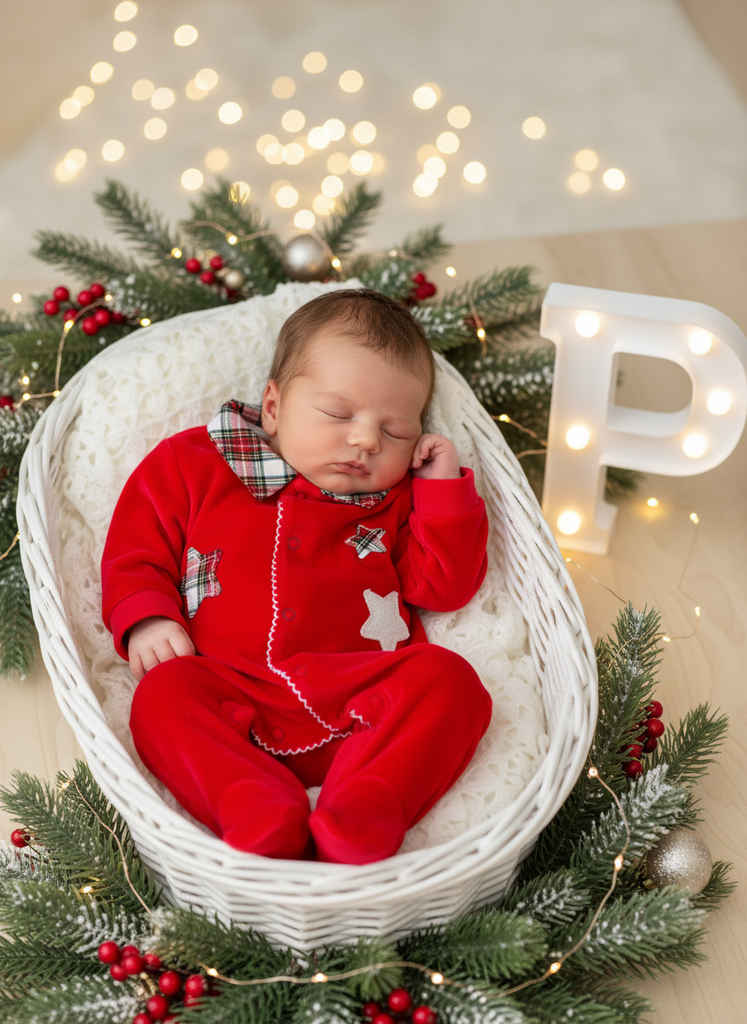 Babygrow vermelho Estrelas GOLA CAMISA- xadrez Premium