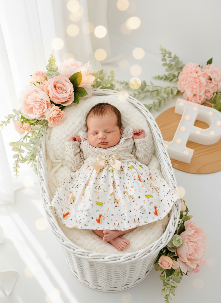 Vestido e touca Bege