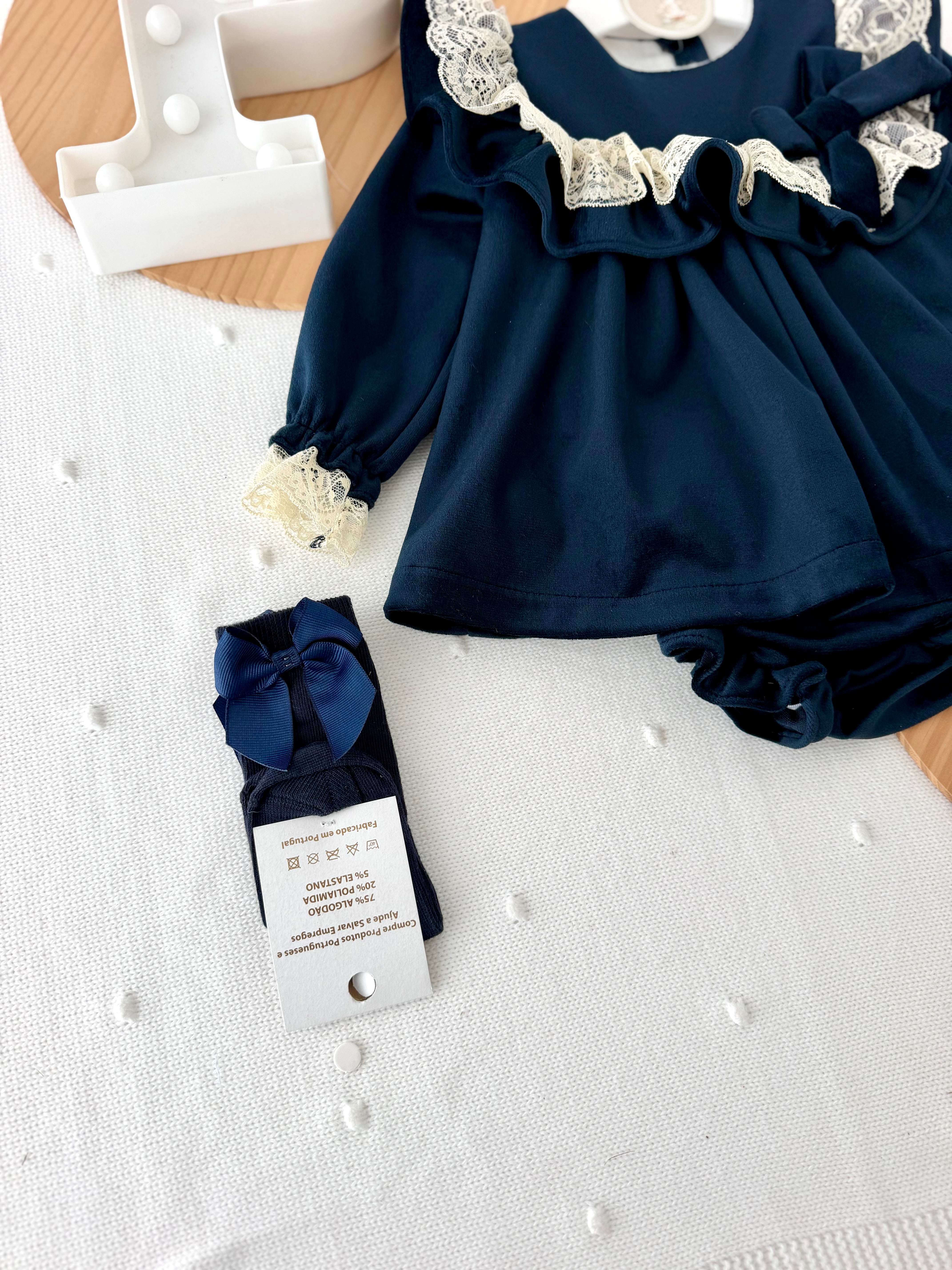 Vestido e tapa fraldas em veludo coleção premium