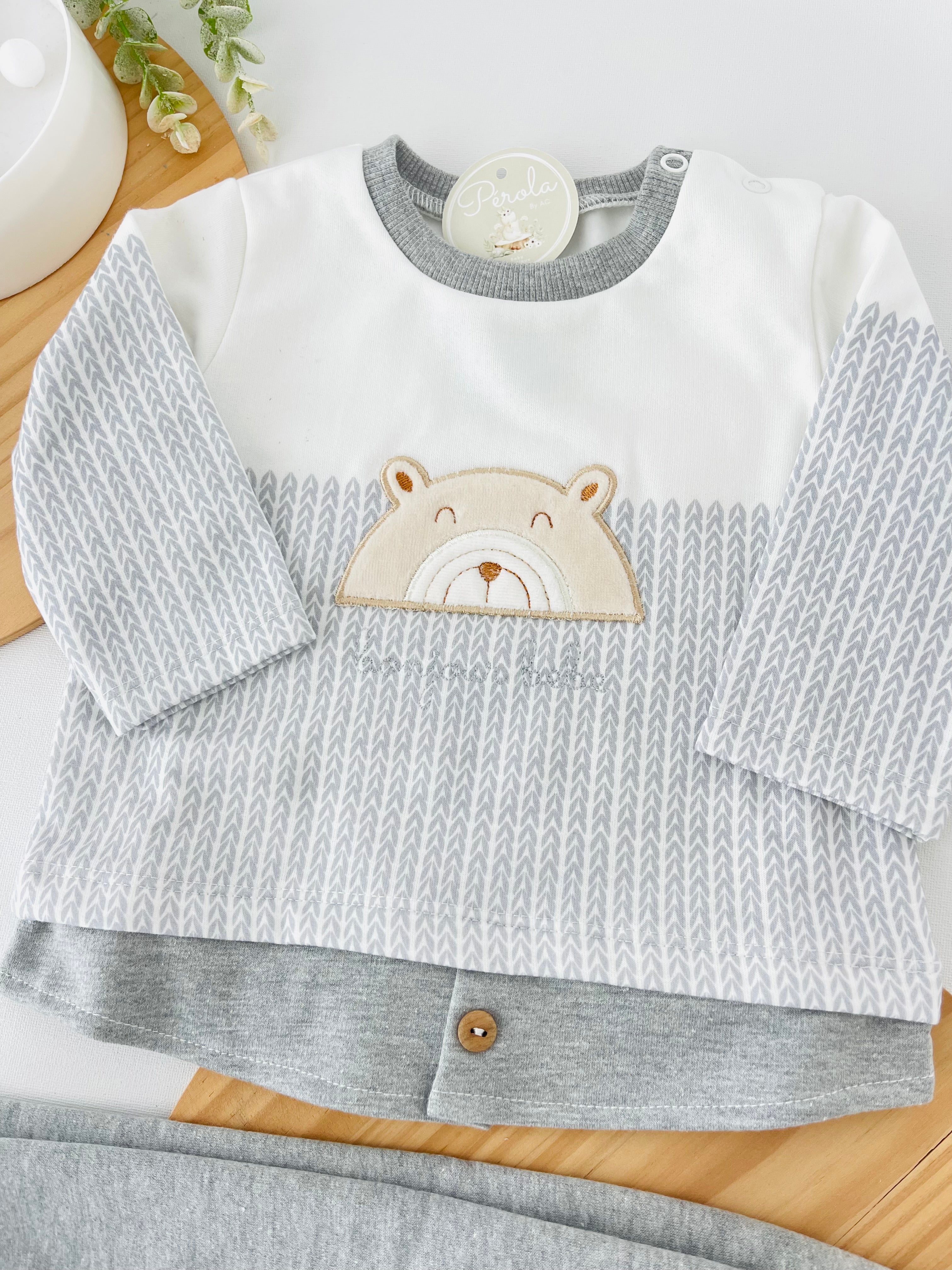 Fato de treino ursinho com efeito camisa- com carda (3-18m)