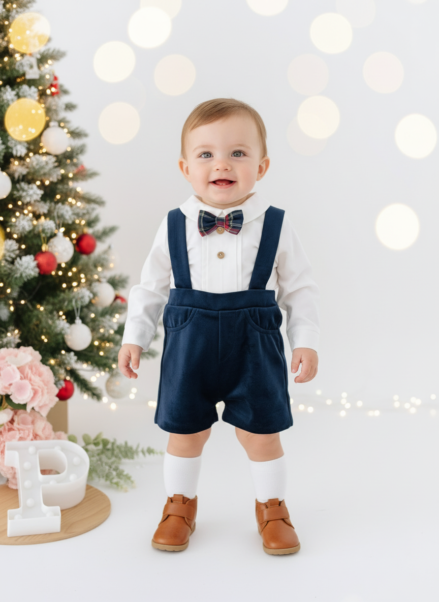 Conjunto premium em veludo: Calções com alças e camisa