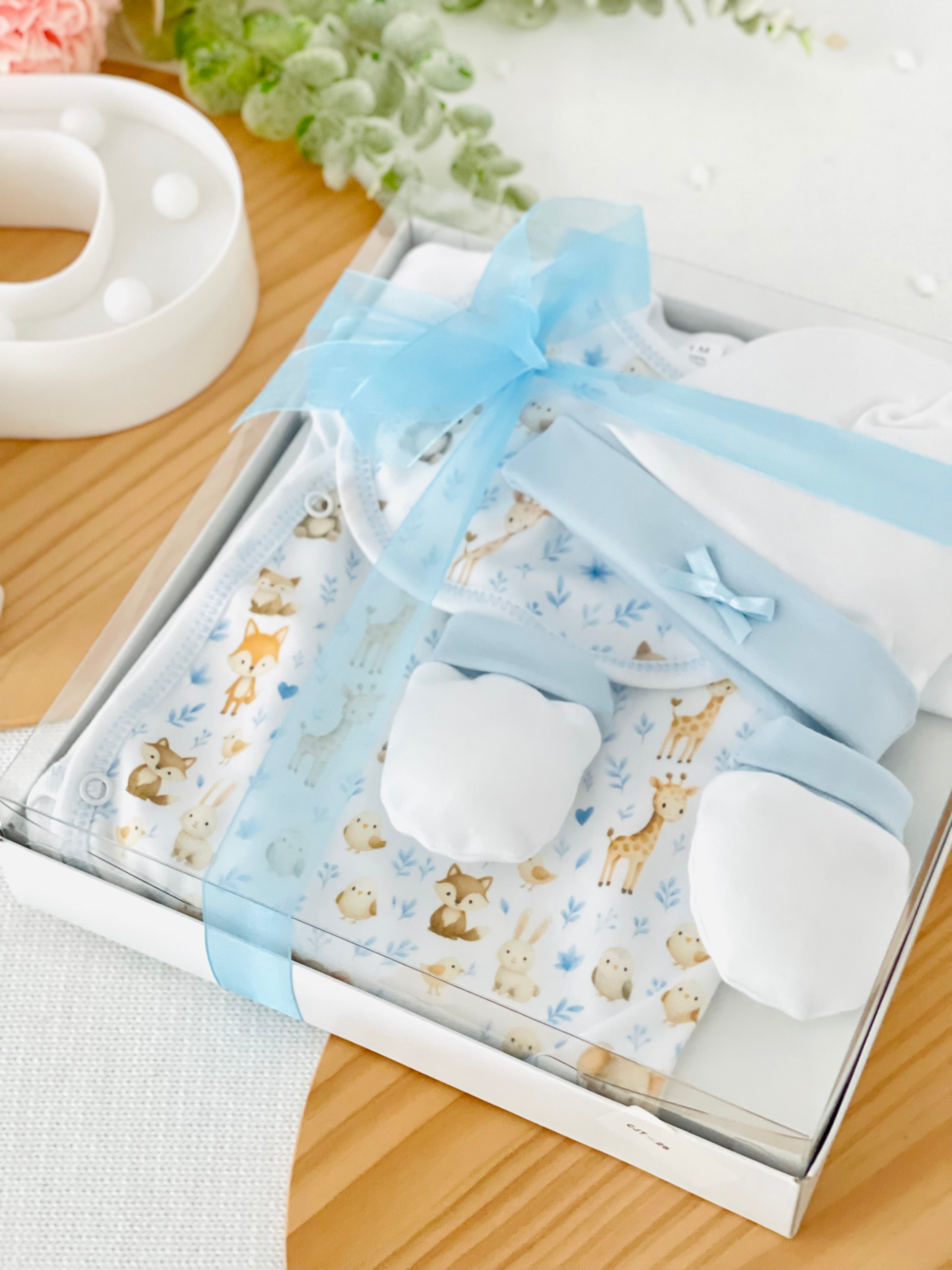 Pack animais amorosos: camisola, calças, gorro, luvas e babete