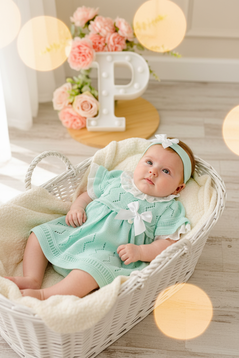 Vestido e fita para cabelo verde água