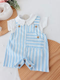 Conjunto jardineiras e camisola azul