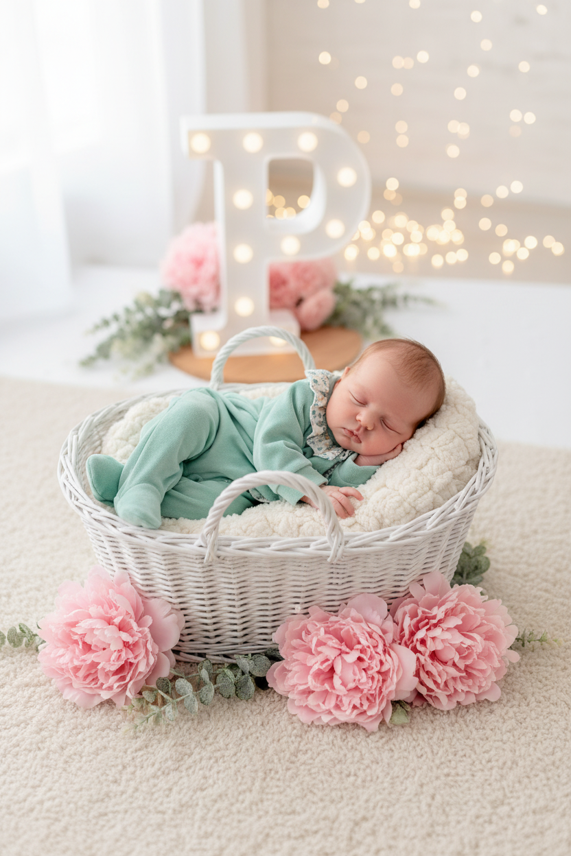 Babygrow tema flores em VELUDO verde