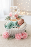 Babygrow tema flores em VELUDO verde