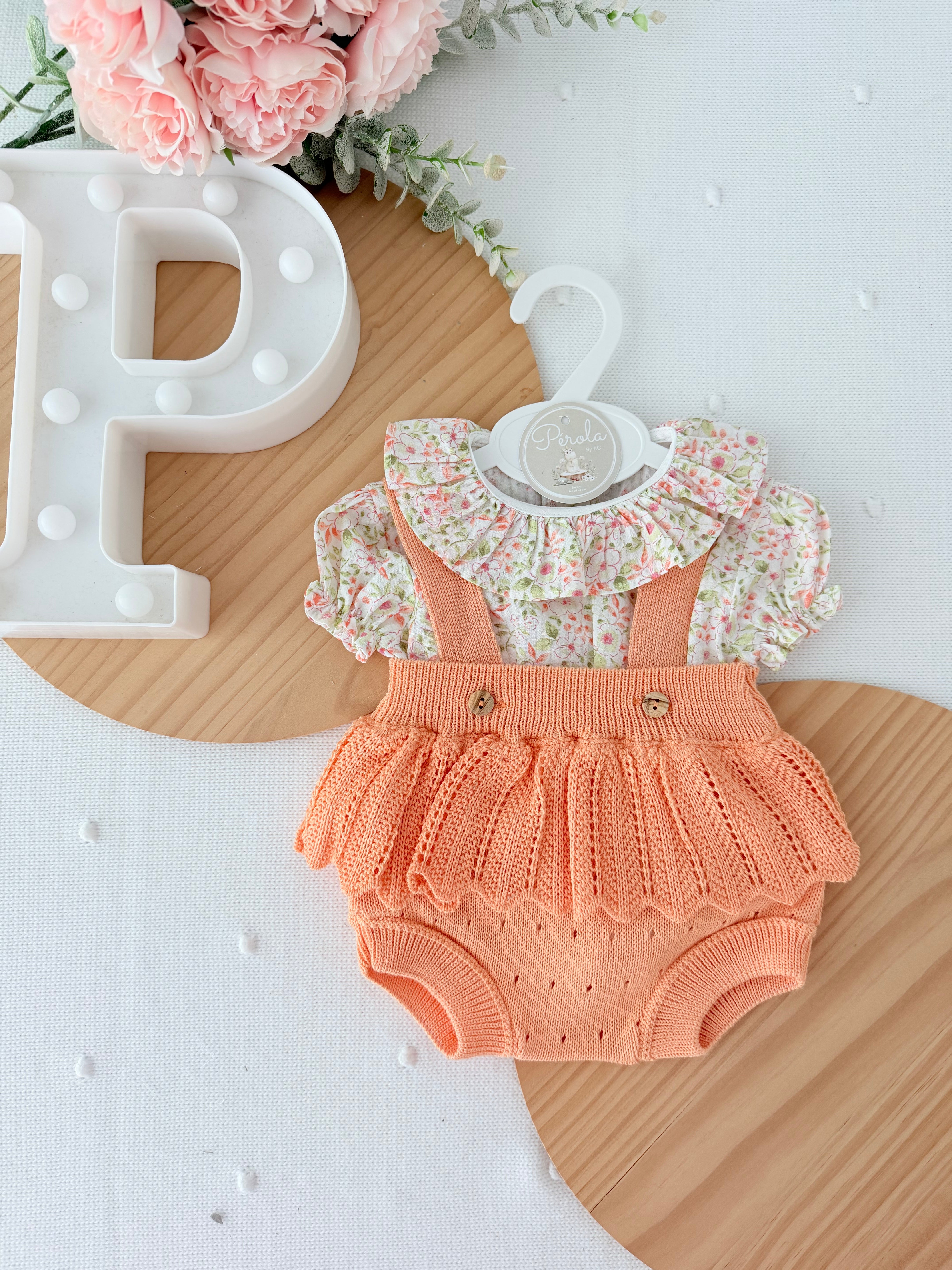 Fofo e blusa tema flores laranja 3-12M