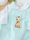 Conjunto girafa verde: Jardineiras e camisola 3-12M