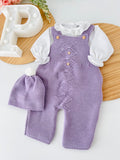 Saída de maternidade lilás: jardineiras, blusa e gorro Outono Inverno