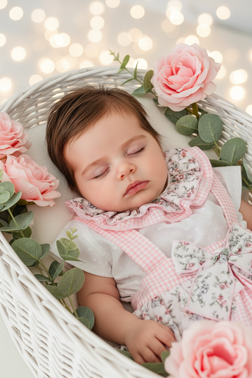 Conjunto Leonor: saia/tapa fraldas e blusa 6-36M
