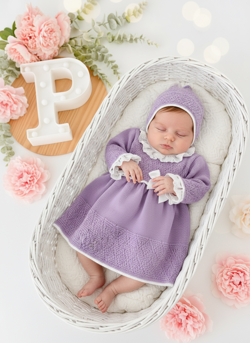 Vestido e touca Lilás  -Outono Inverno