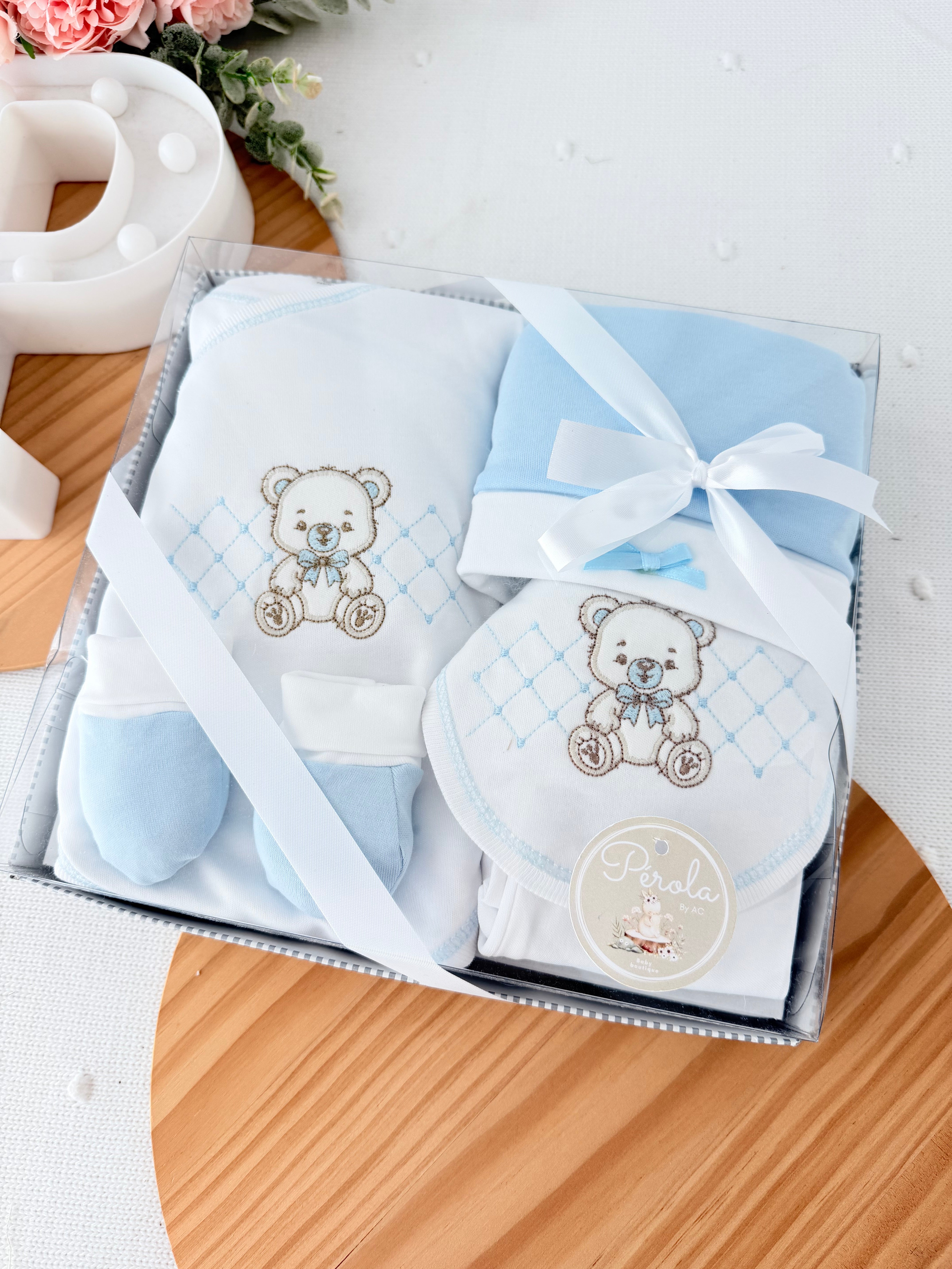 Pack interiores ursinho: body, calças, gorro, luvas e babete