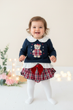 Conjunto ursinho xadrez:  camisola e saia/tapa fraldas