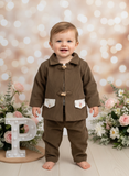 Conjunto menino bombazine 3 peças: casaco, calças e camisola