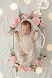 Babygrow tema flores em VELUDO bege