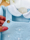 Saída de maternidade azul: jardineiras, camisola e gorro Outono/Inverno