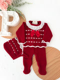 Conjunto princesinha de malha com bordado inglês