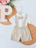 Conjunto especial cerimónia para menino: calções, camisa e laço