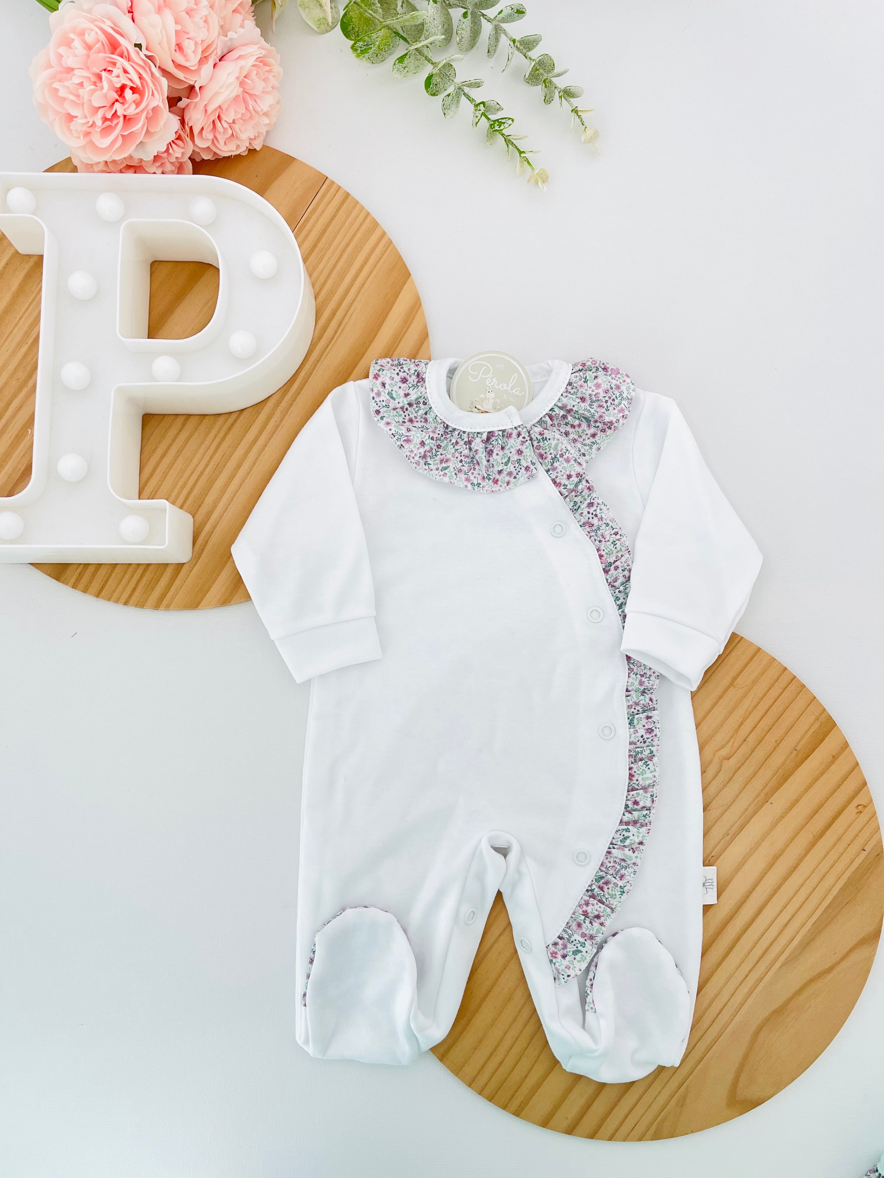 Babygrow em algodão - tema flores