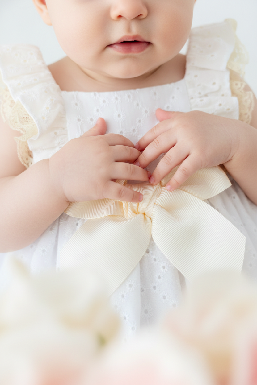 Conjunto cerimónia pérola: vestido e tapa fraldas