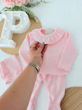 Conjunto doce ternura rosa : camisola , calças e touca