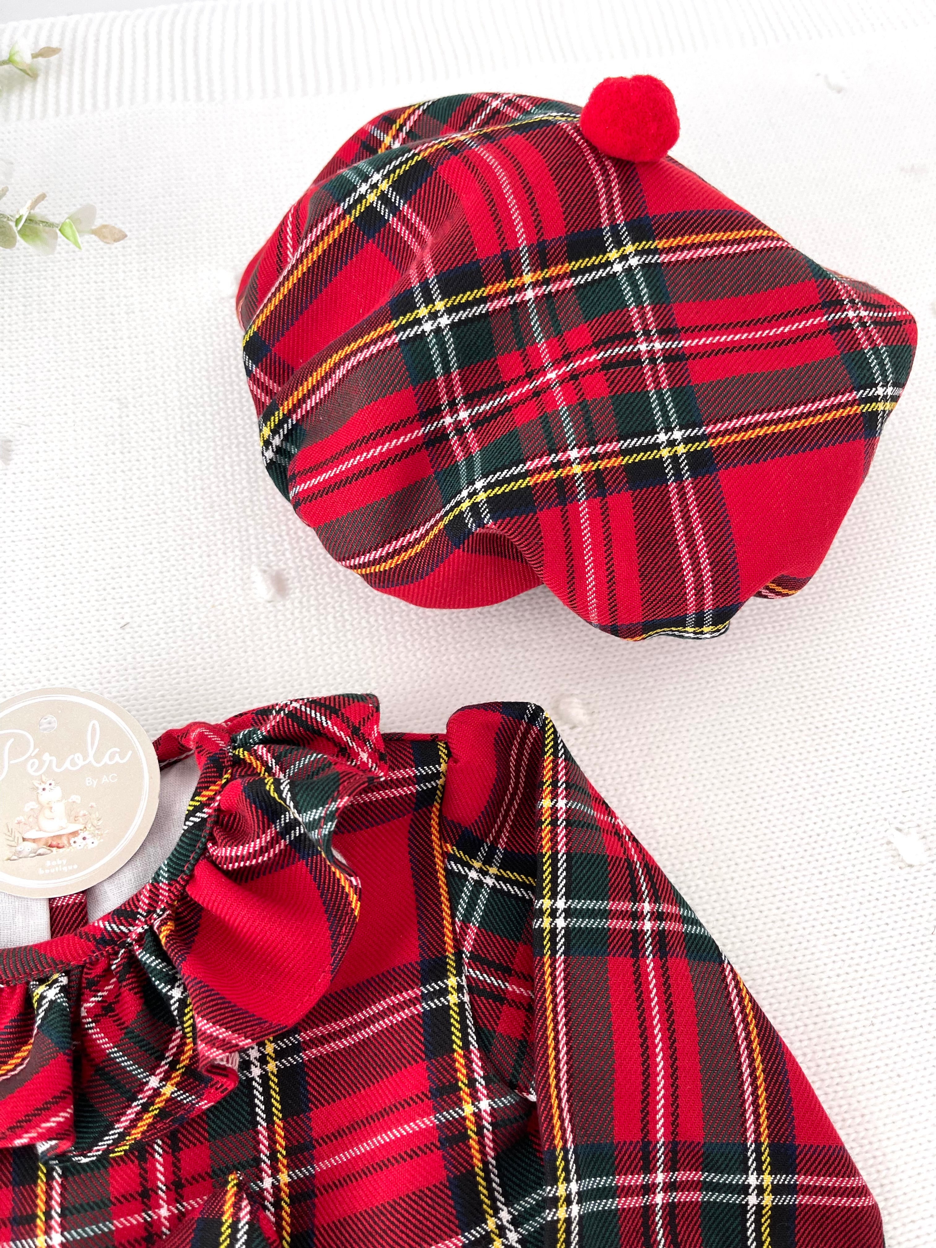 Conjunto Menina Tartan Vermelho - Vestido e Bóina