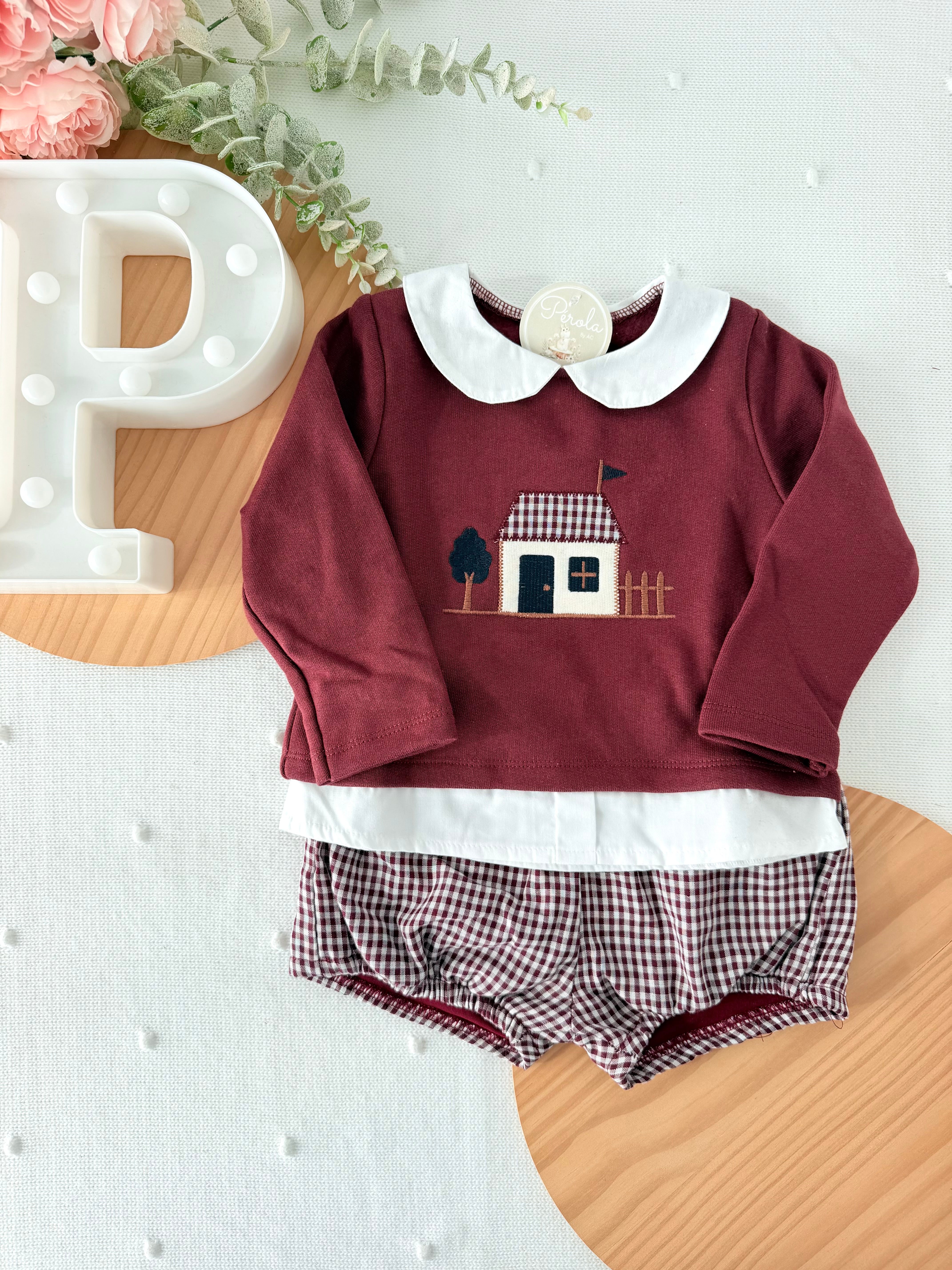 Conjunto casinha unissexo: camisola e calções