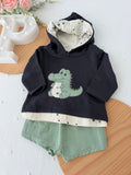 Conjunto dinossauro menino: camisola com capuz e calções