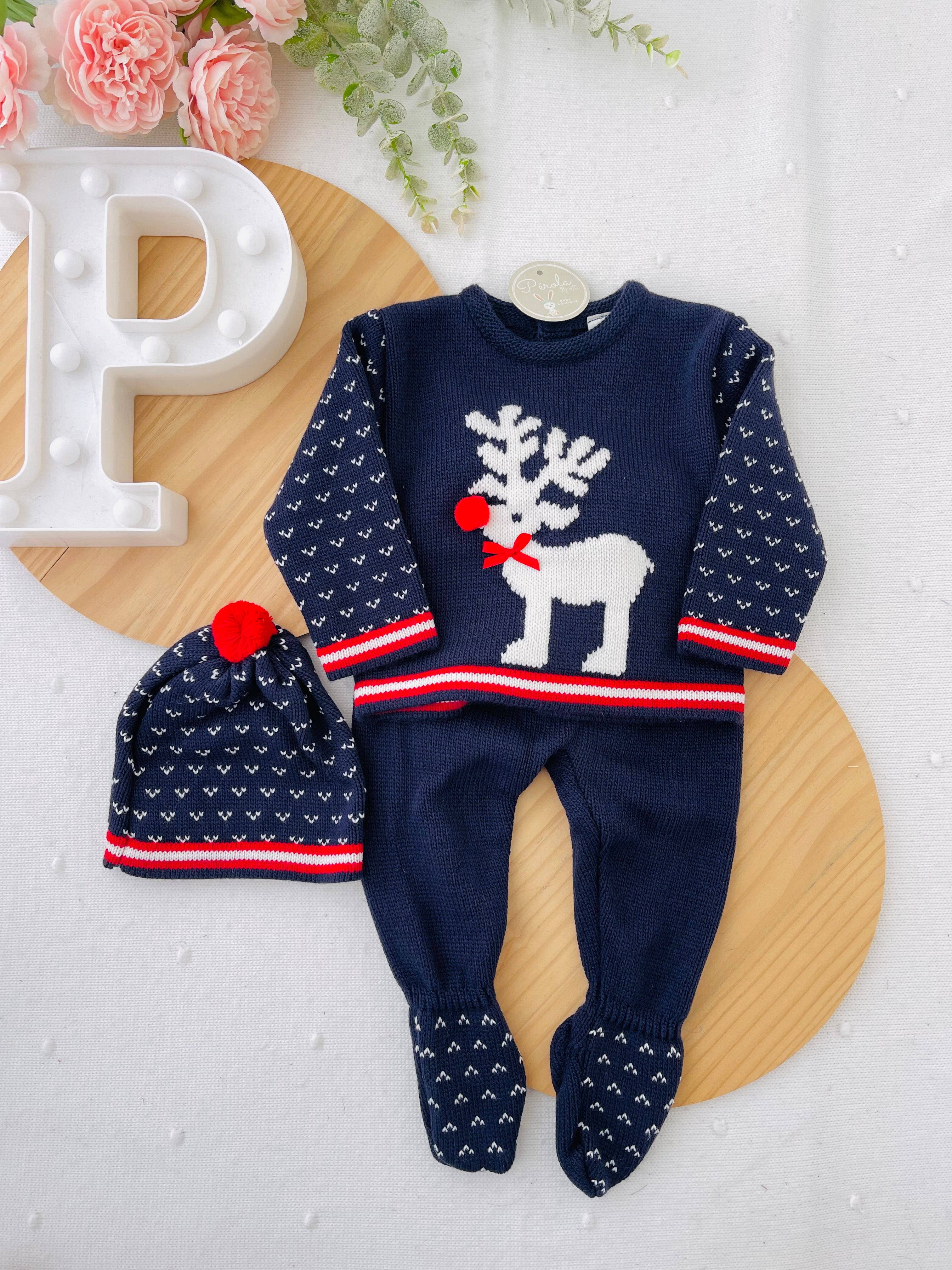 Conjunto renas de Natal em azul marinho