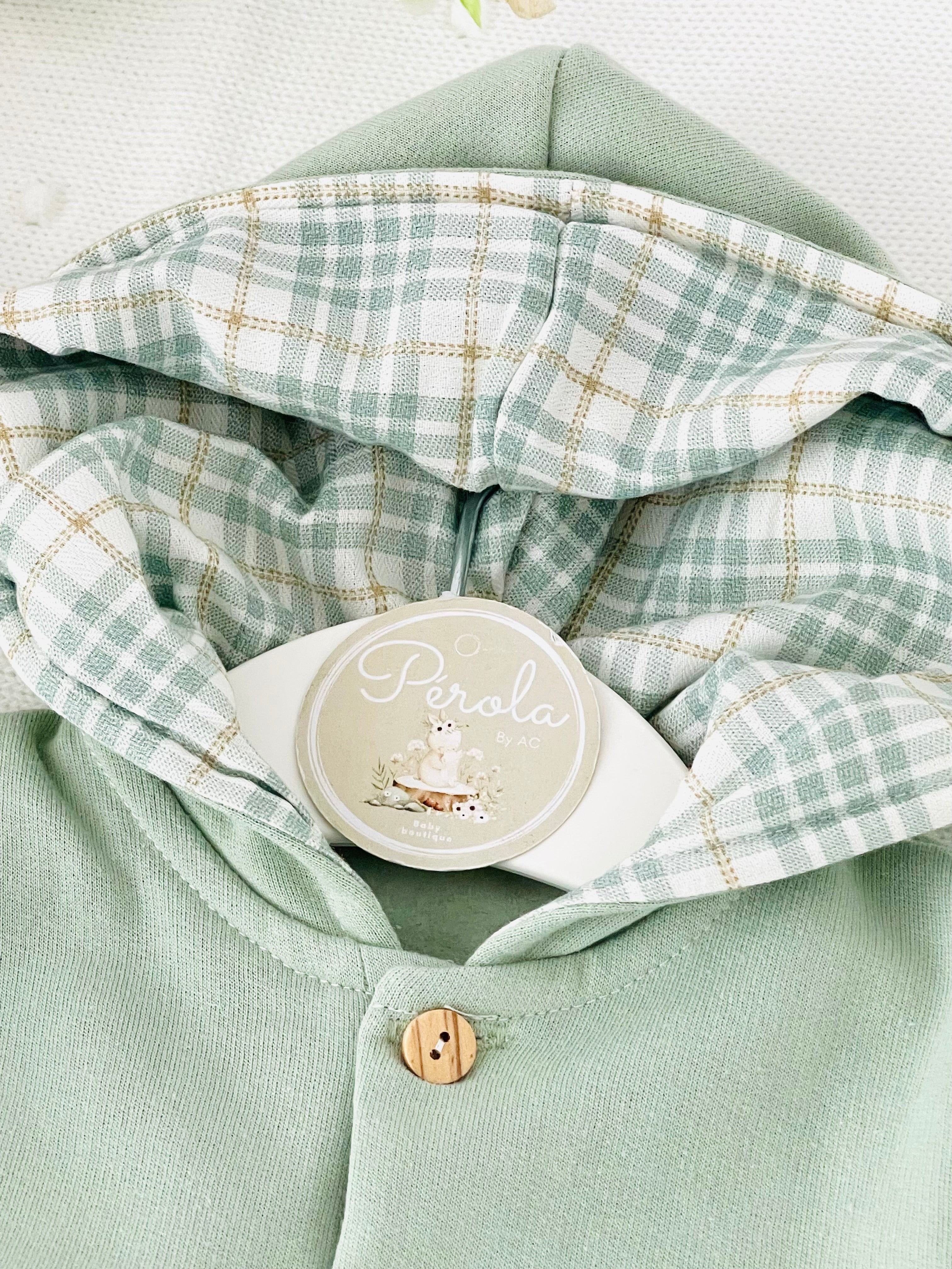 Conjunto Bebé verde com Capuz - Camisola e Calças Cardadas (3-36m)