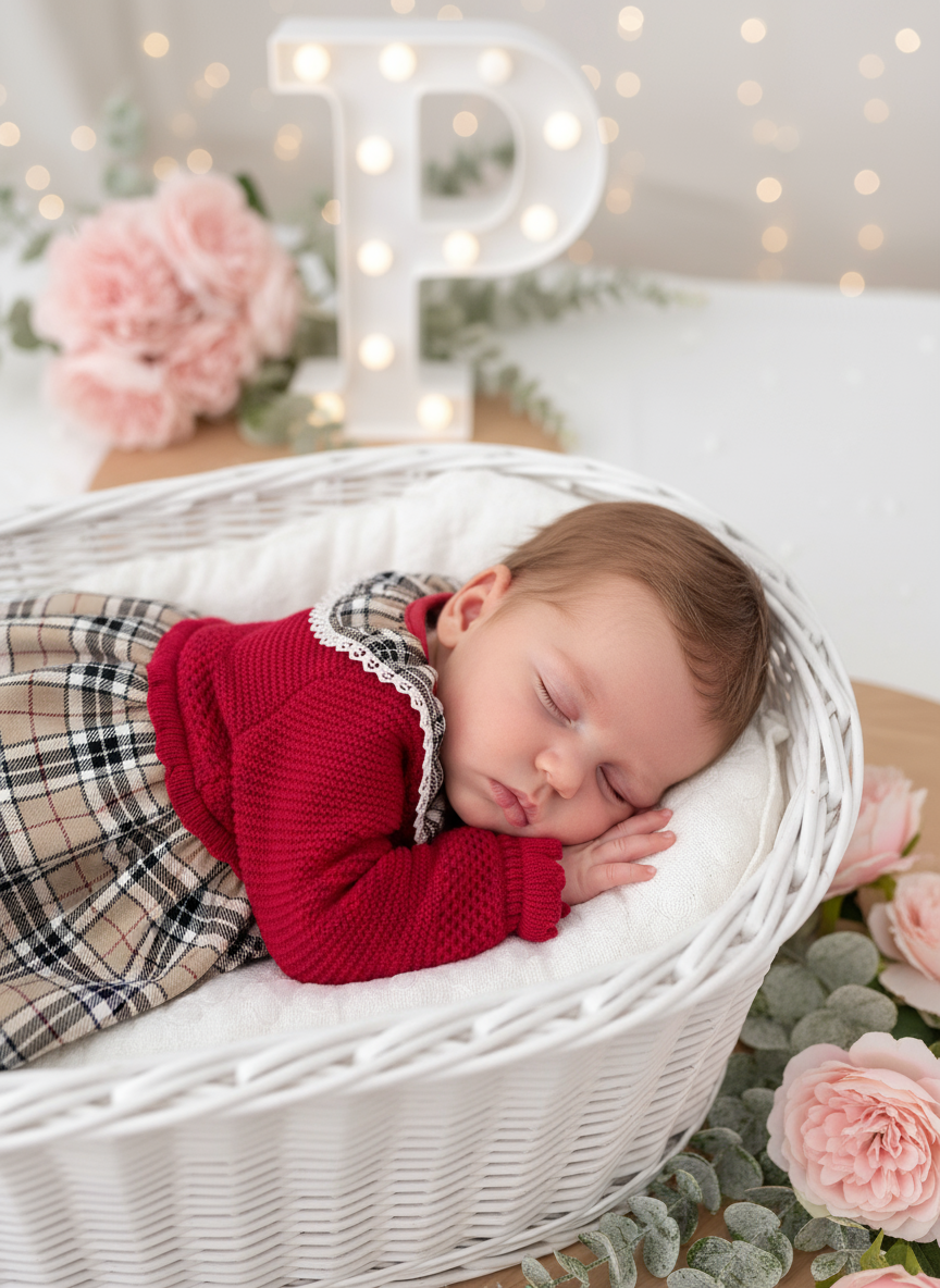 Vestido e touca padrão estilo Burberry