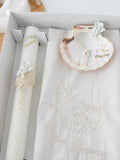 Conjunto para Batizado: vela, toalha e concha Batizado Pomba