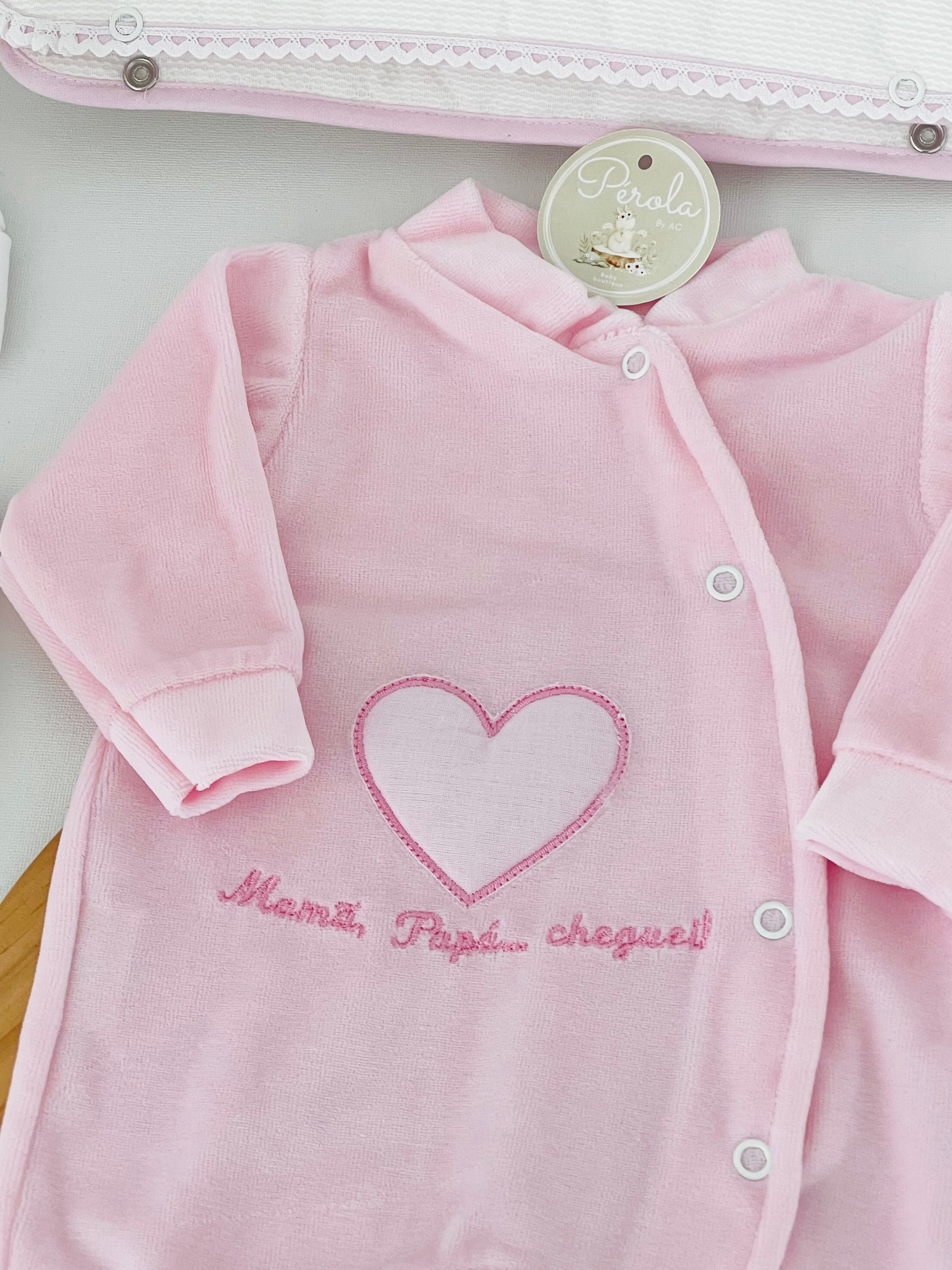 Conjunto primeira roupinha veludo- Mamã Papá cheguei