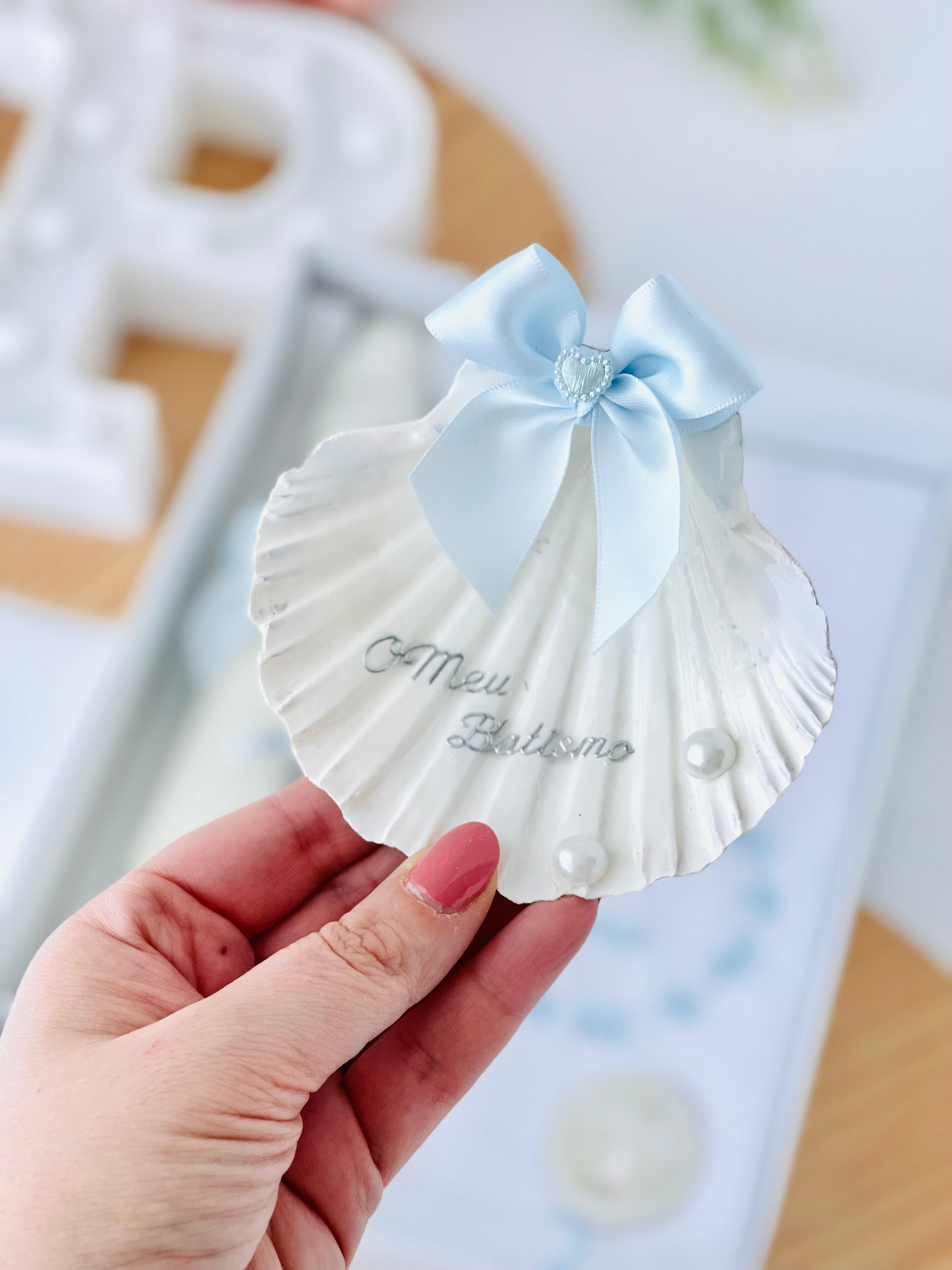 Conjunto para Batizado: vela, toalha e concha Batizado - Ramos