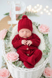 Saída de maternidade vermelho: macacão e gorro Outono Inverno