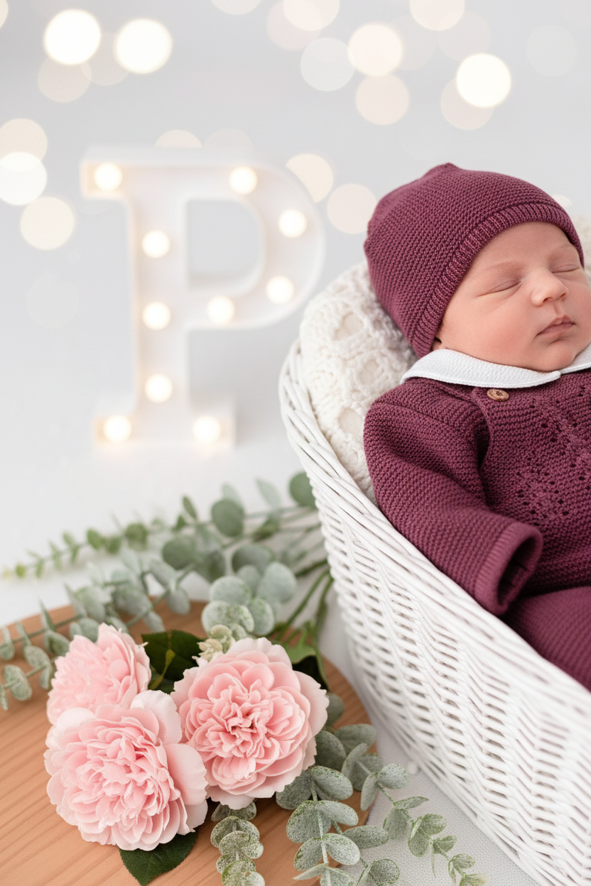Saída de maternidade beringela: jardineiras, camisola e gorro