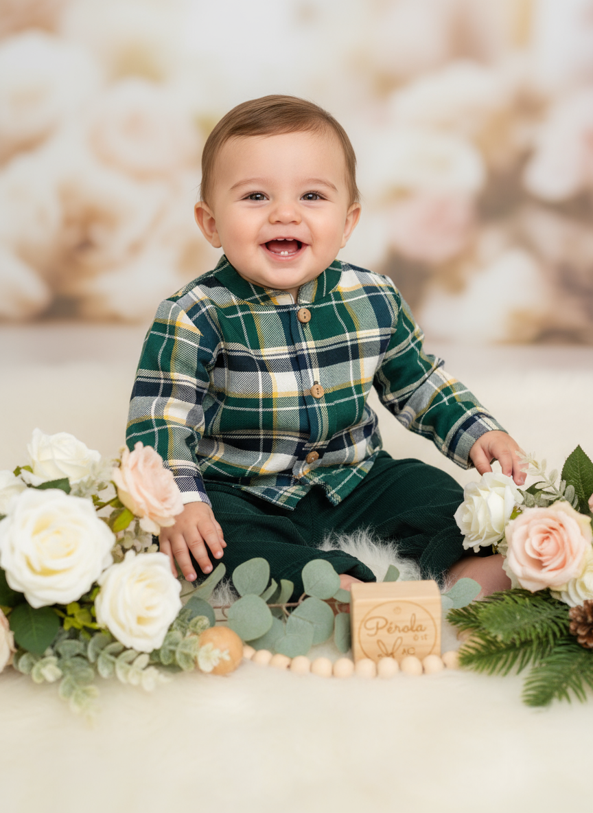 Conjunto xadrez: calças bombazine e camisa