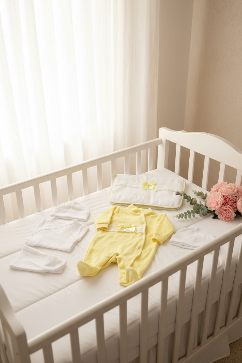 Conjunto primeira roupinha veludo em Amarelo
