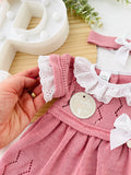 Vestido e fita para cabelo rosa velho/branco