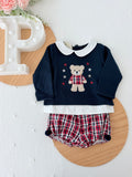 Conjunto ursinho xadrez: calções e camisola
