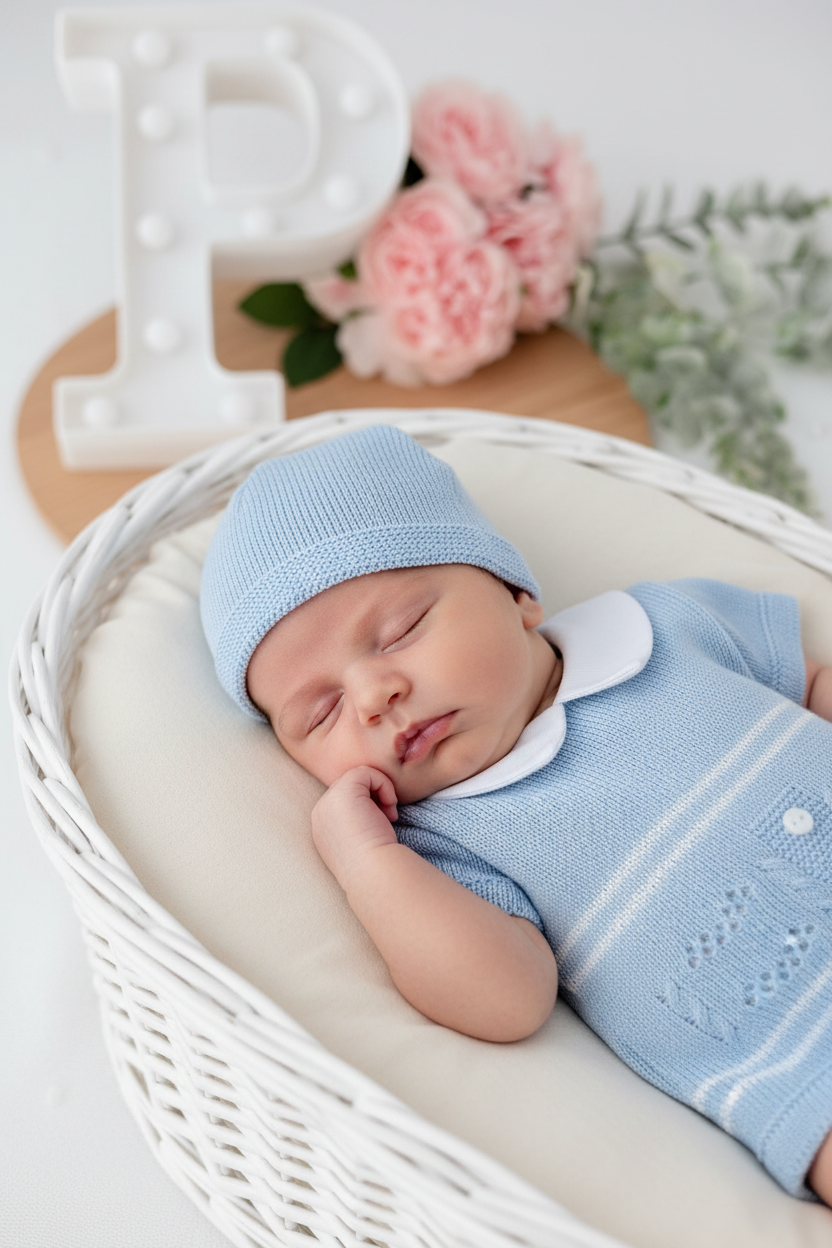 Conjunto azul 3 peças: camisola, tapa fraldas e gorro 1/3M