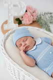 Conjunto azul 3 peças: camisola, tapa fraldas e gorro 1/3M