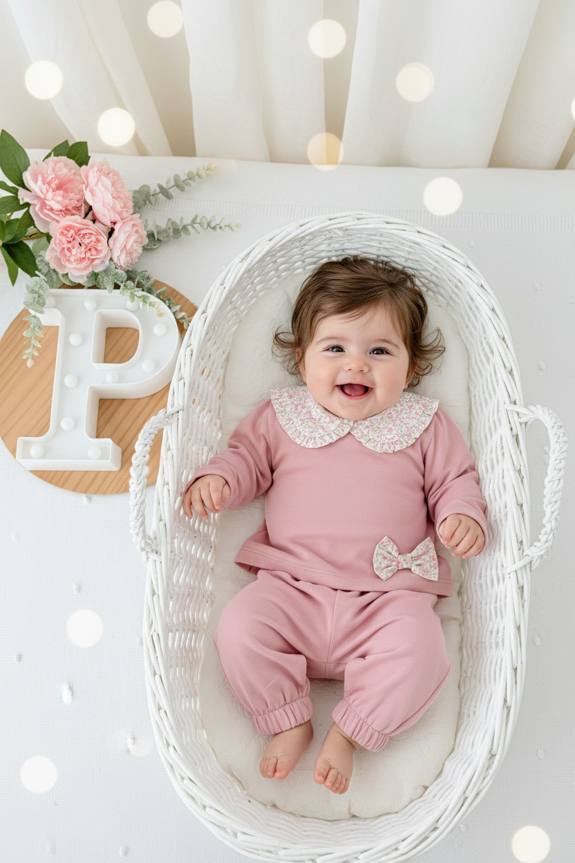 Conjunto rosa velho: túnica e calças 3 a 12M